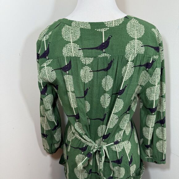 Anthropologie Maeve Devery Green Bird Print Dress XS ASO TV Last Man Standing - Picture 7 of 16
